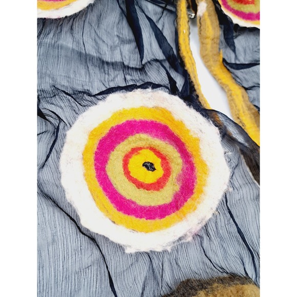 Pomegranate Moon Handmade Nepal Silk Wool Circle Scarf Black Pink Yellow White - Picture 6 of 10